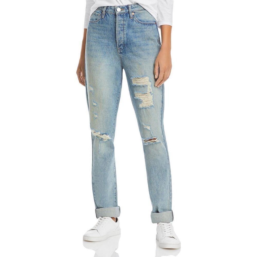 BLANKNYC The Cooper Womens 25 Blue Denim Slim Straight Ripped Distressed Jeans‎